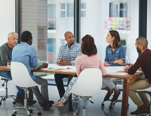 Team meeting in conference room