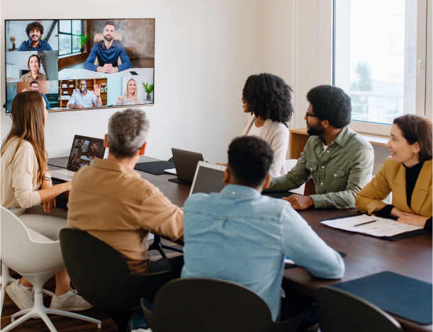 In-house team meeting with virtual team