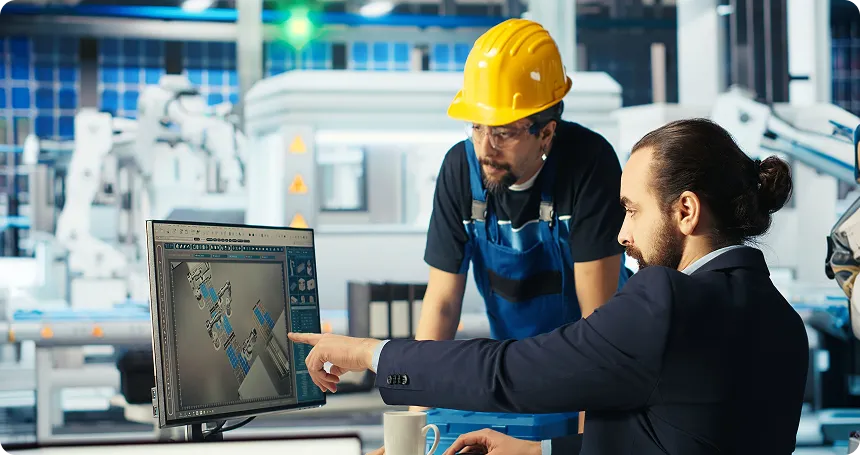 senior engineer explaining subordinate on the energy digitalization project